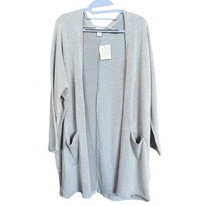 NWT Donni Taupe Lightweight Ribbed Knit Open Front Longline Cardigan Size OS